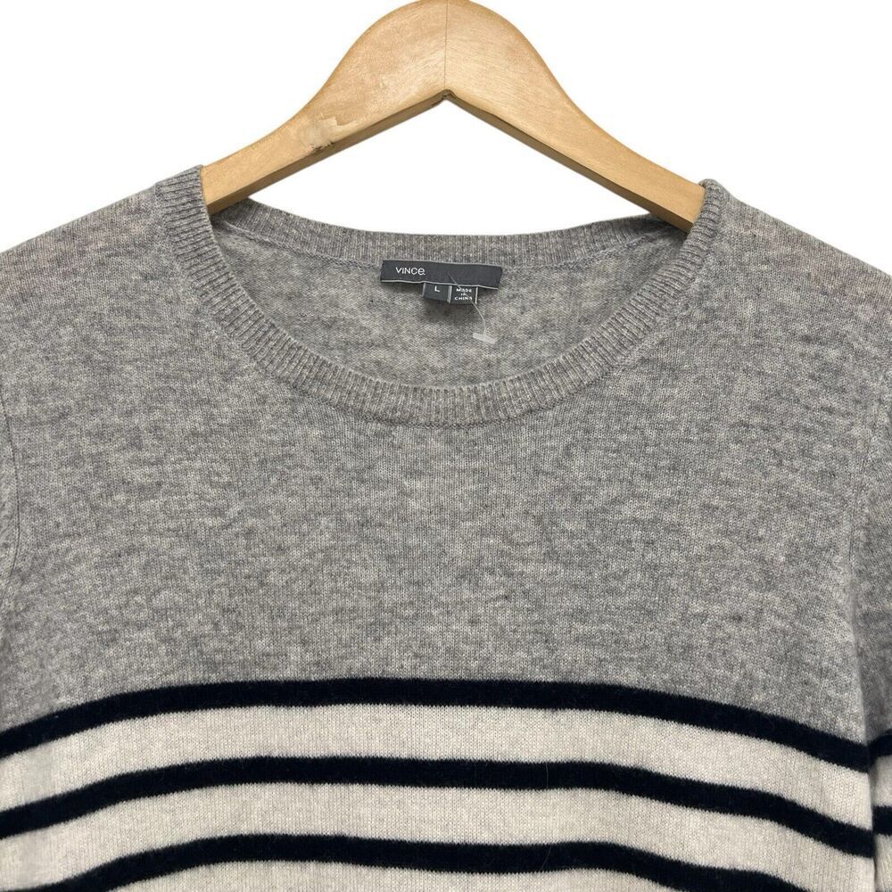 Vince Breton Striped 100% Cashmere Colorblock Stripe Pullover Sweater Women’s L - Picture 4 of 9